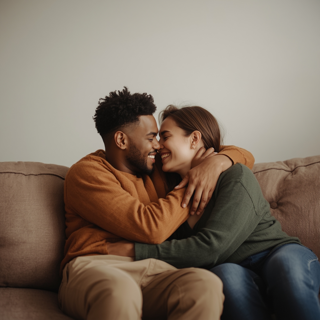 Couple sharing affectionate emotional connection at home