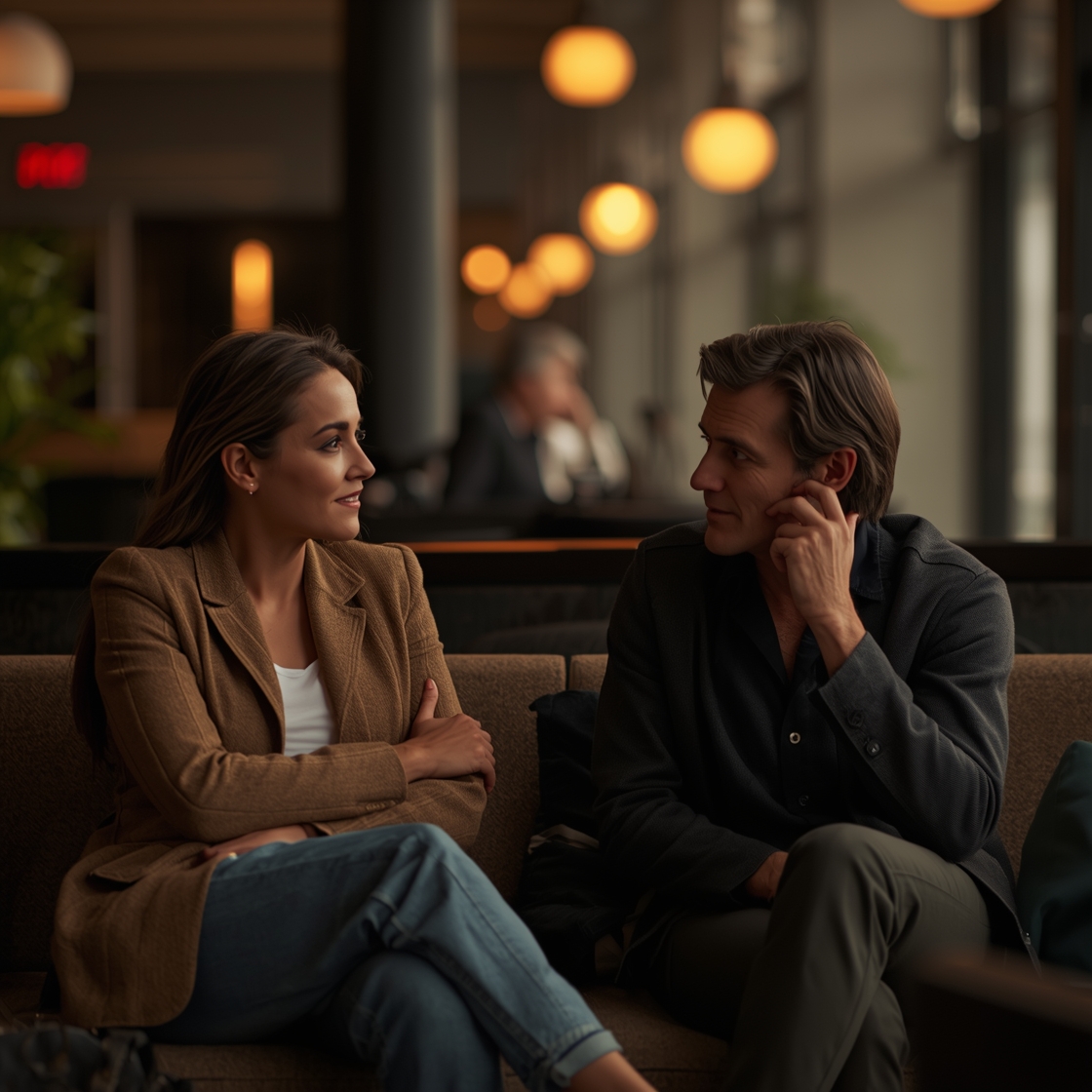 Two adults having a private and emotionally engaged conversation