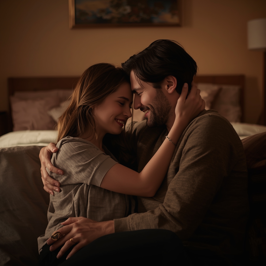 Adult couple sharing gentle consensual affection and emotional connection