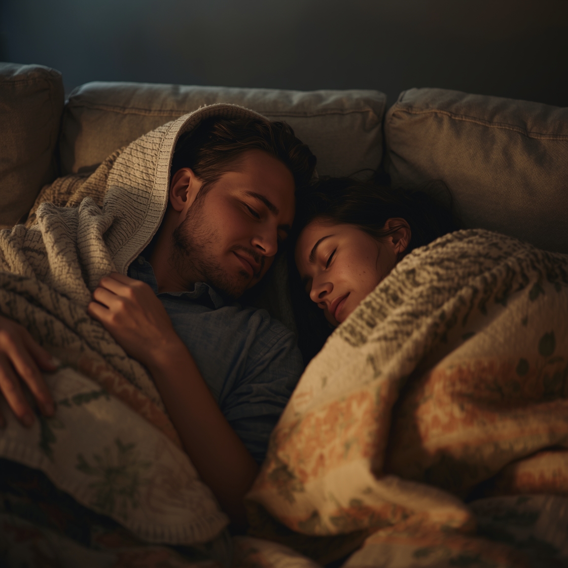 Adult couple sharing peaceful closeness and supportive aftercare